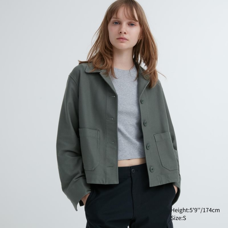 Olive Women Uniqlo Jersey Relaxed Jackets | USA YWPHT-5927