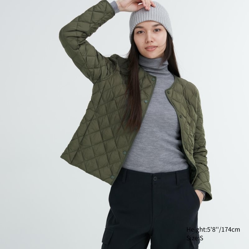 Olive Women Uniqlo Pufftech Quilted (Warm Padded) Jackets | USA YGUVH-8659