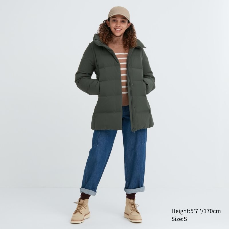 Olive Women Uniqlo Seamless Down Short Coats | USA DZJQM-9645