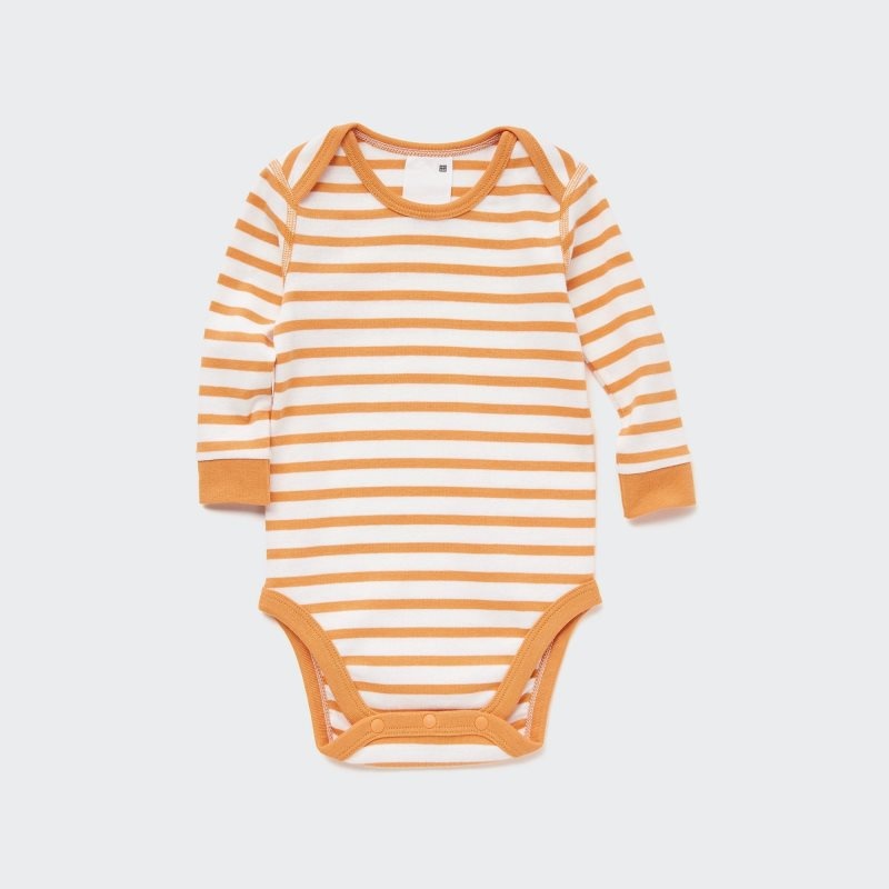 Orange Baby Uniqlo Striped Long-sleeve Bodysuit | USA LXINM-9156