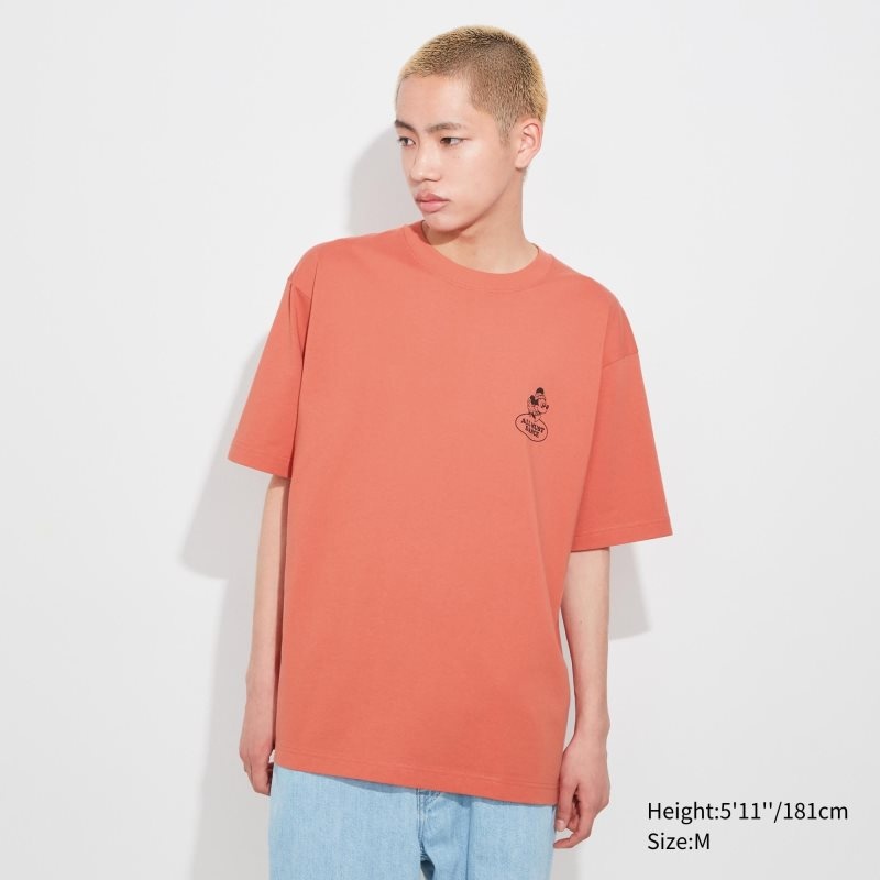 Orange Men Uniqlo Disney Good Vibes Ut (Oversized Short-sleeve Graphic) T Shirts | USA VFWSA-3614