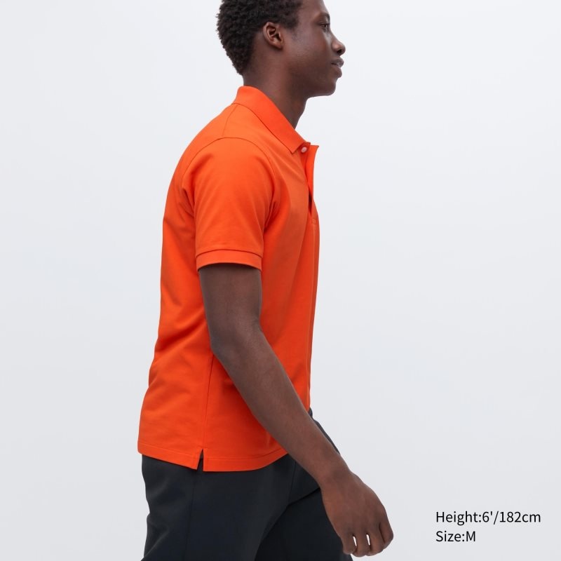 Orange Men Uniqlo Dry Pique Short-sleeve Polo Shirts | USA YGWVZ-4130