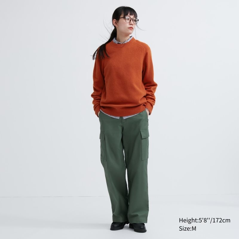 Orange Men Uniqlo Premium Lambswool Crew Neck Long Sleeve Sweaters | USA MIQWU-5139