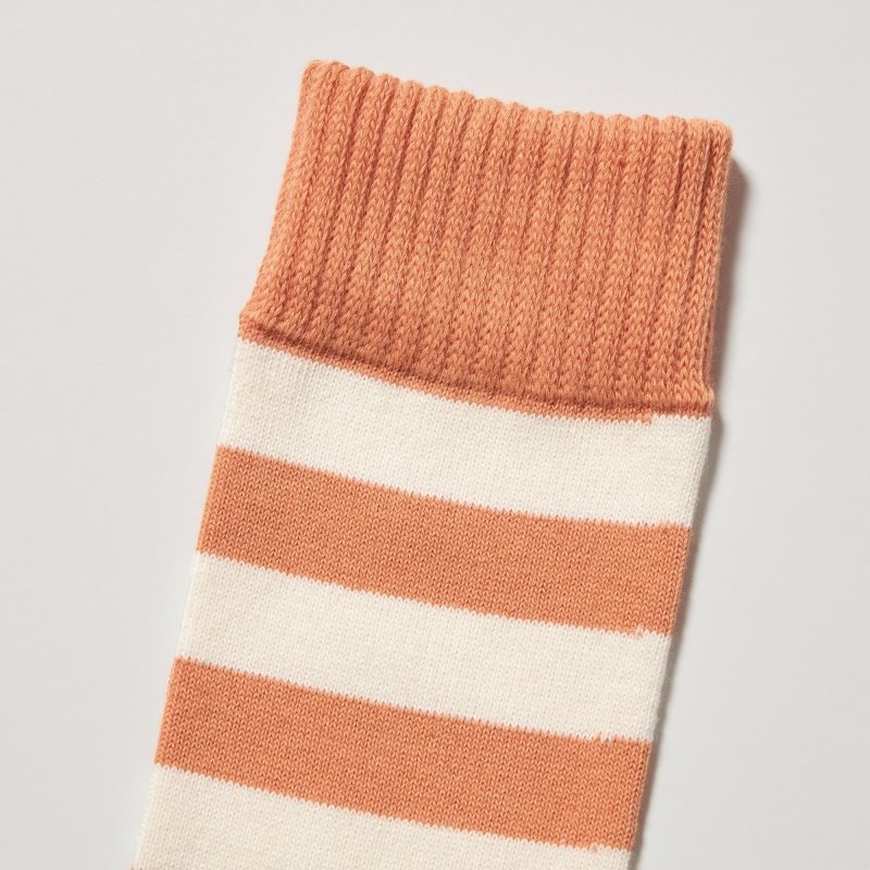 Orange Men Uniqlo Soft Pile Striped Socks | USA OELBS-6175