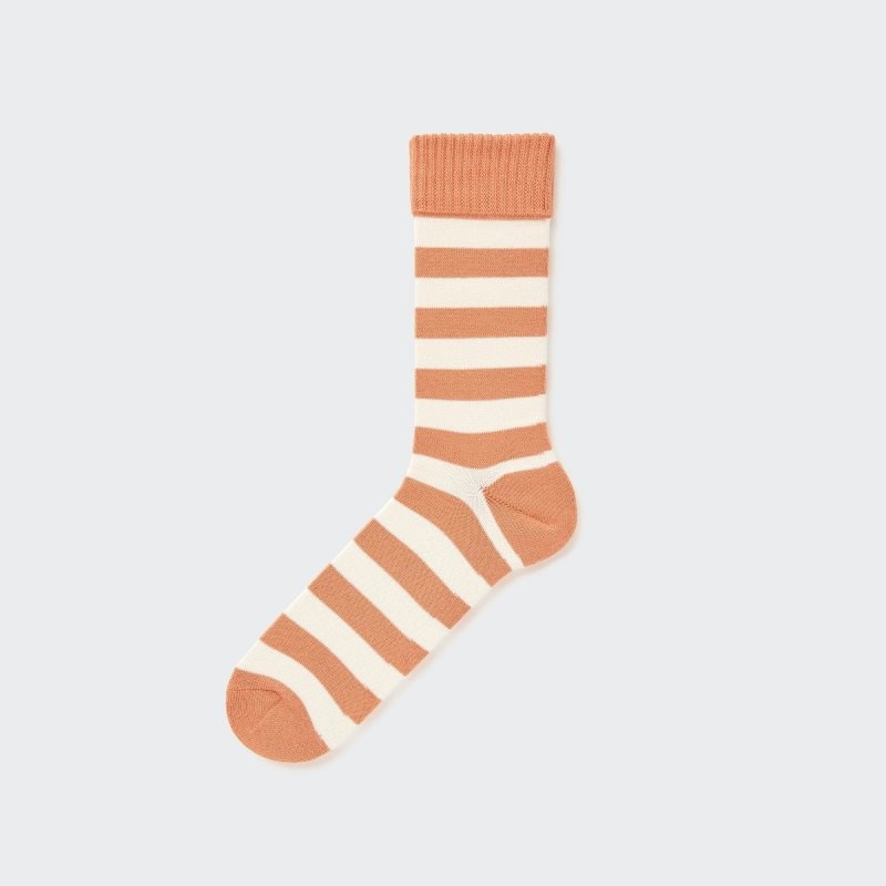 Orange Men Uniqlo Soft Pile Striped Socks | USA OELBS-6175