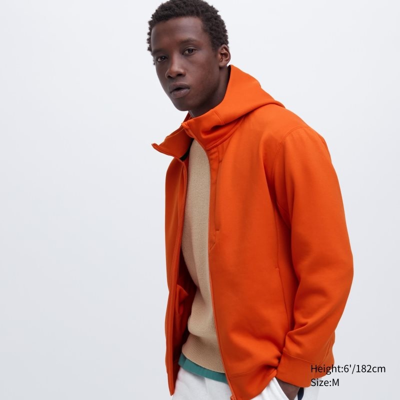 Orange Men Uniqlo Stretch Dry Sweat Long-sleeve Full-zip Hoodie | USA VSUNF-4960