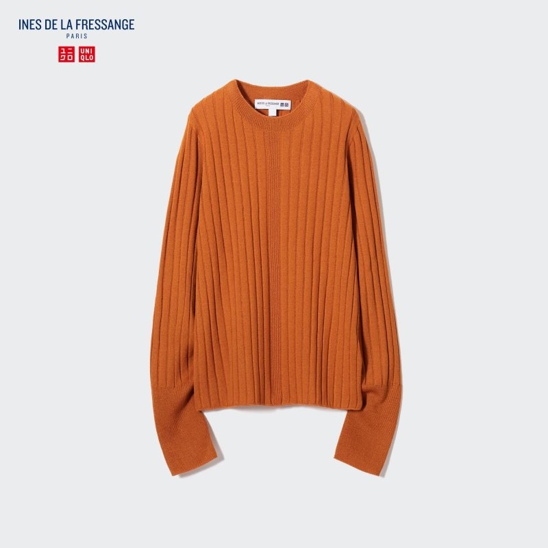 Orange Women Uniqlo 3d Knit Wide Ribbed Crew Neck (Ines De La Fressange) Sweaters | USA ONVZK-9431