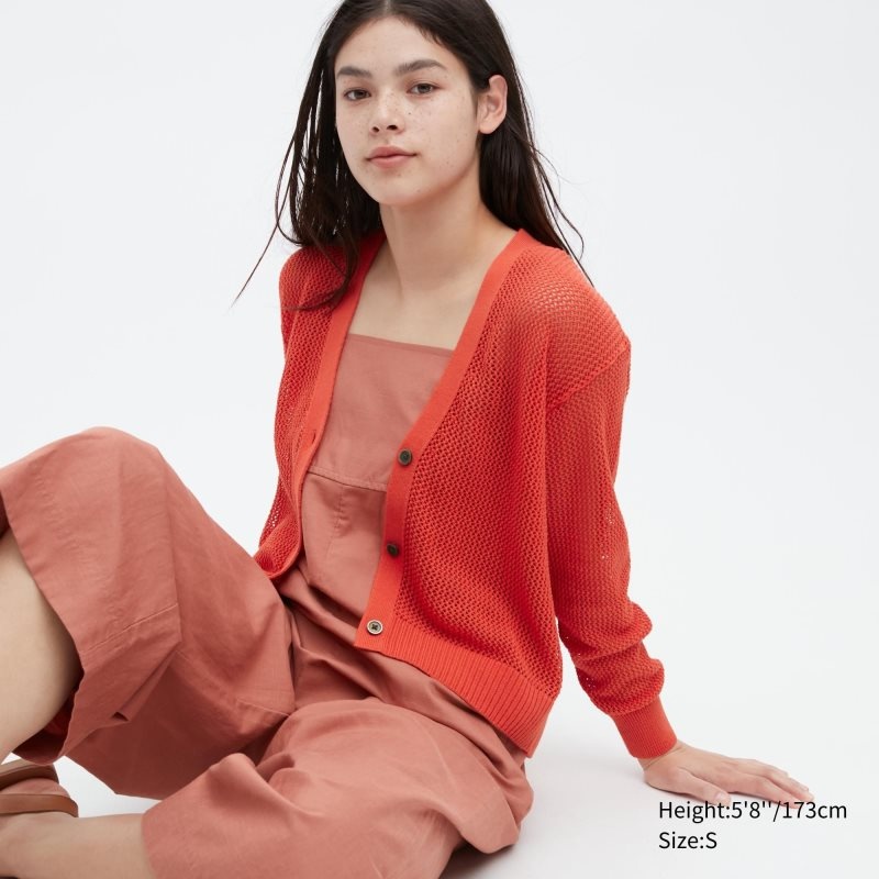 Orange Women Uniqlo Mesh Long-sleeve Short Cardigan | USA GHQSA-6217