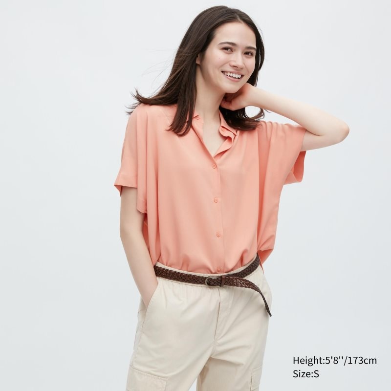 Orange Women Uniqlo Rayon Short-sleeve Blouse | USA BHNXU-5906