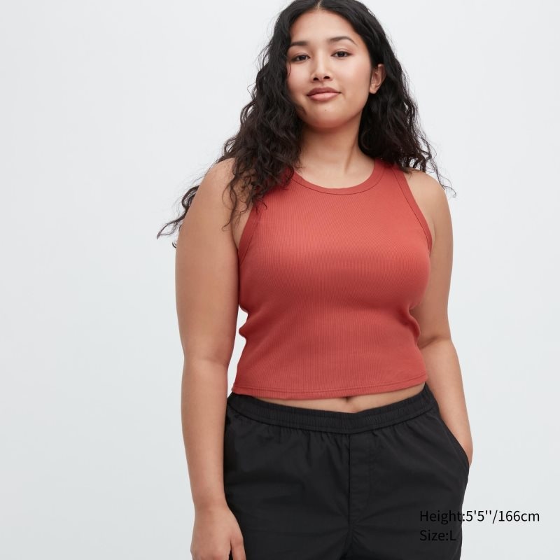 Orange Women Uniqlo Ribbed Cropped Sleeveless Bras | USA RMOUA-1652