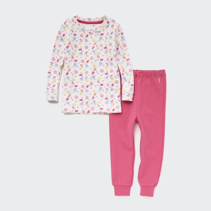 Pink Baby Uniqlo Soft Stretch Cotton Long-sleeve (Flower) Pajamas | USA SRXYG-4831