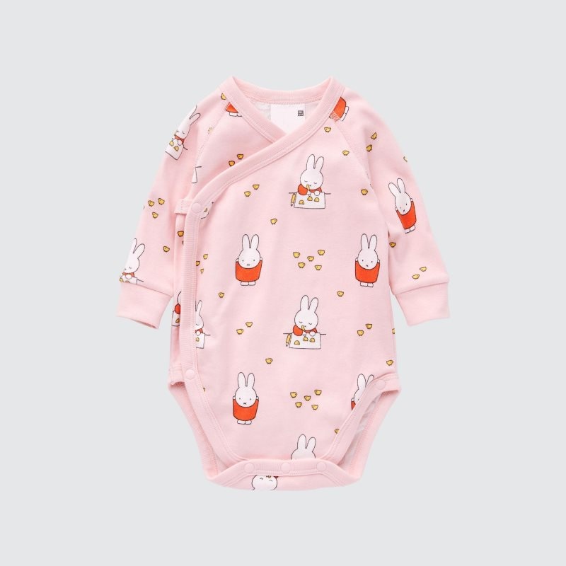 Pink Baby Uniqlo The Picture Book Long-sleeve (Open Front) (Miffy And The New Baby) Bodysuit | USA DJNTQ-5380