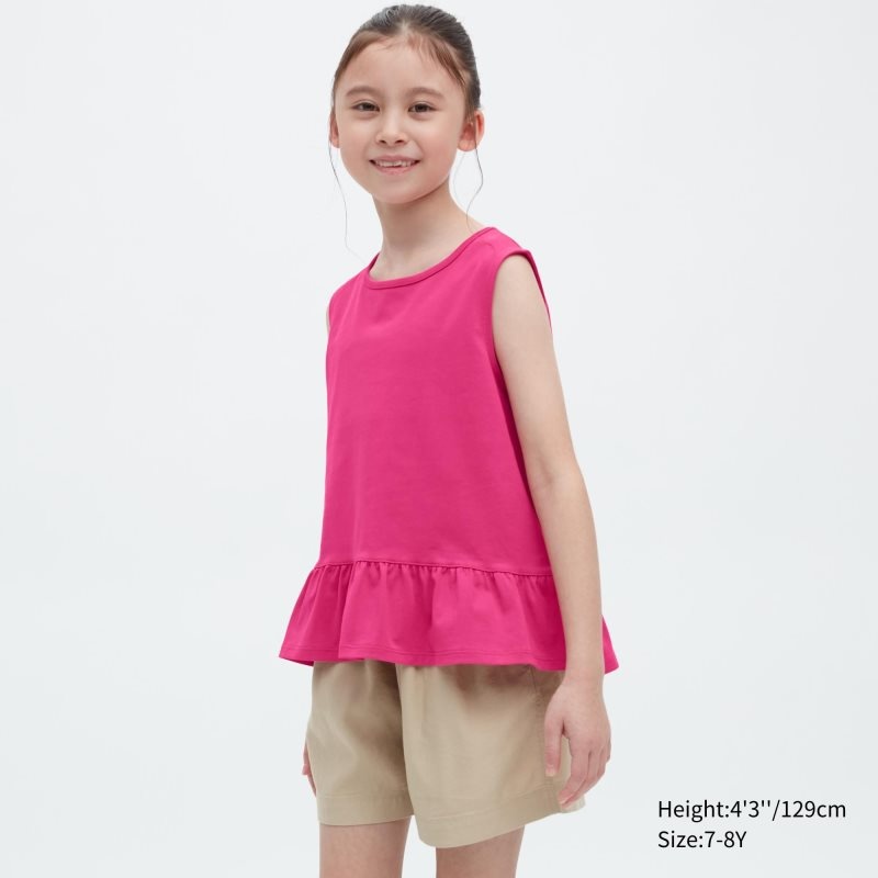 Pink Kids Uniqlo Airism Cotton Frill Sleeveless T Shirts | USA CWKIG-1279