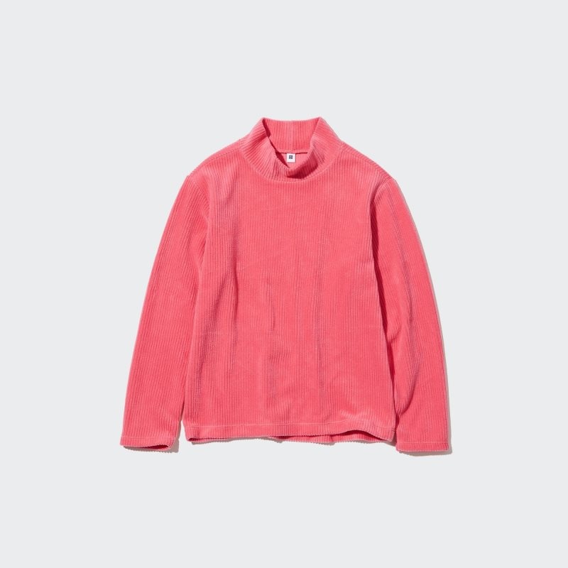 Pink Kids Uniqlo Ribbed Fleece High Neck Long-sleeve T Shirts | USA EULTJ-4712