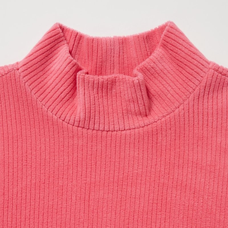 Pink Kids Uniqlo Ribbed Fleece High Neck Long-sleeve T Shirts | USA EULTJ-4712