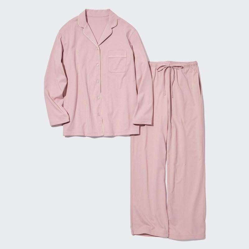 Pink Women Uniqlo Airism Cotton Long-sleeve Pajamas | USA DGRKU-5873