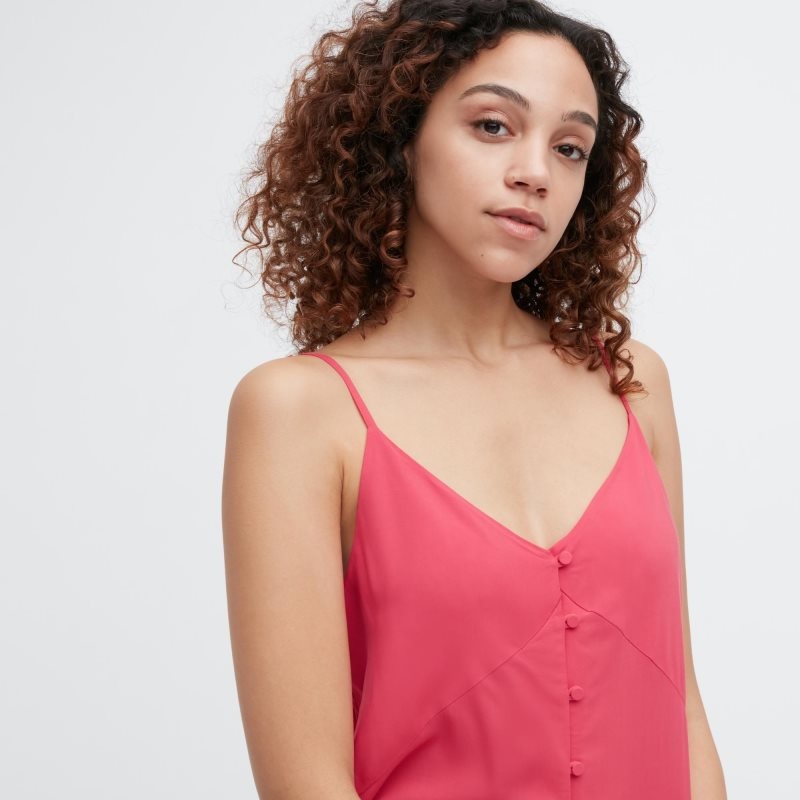 Pink Women Uniqlo Button Down Camisole Flare Dress | USA FYPJX-7406