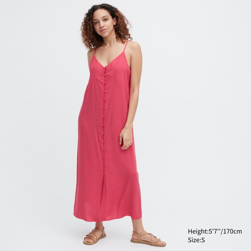 Pink Women Uniqlo Button Down Camisole Flare Dress | USA FYPJX-7406