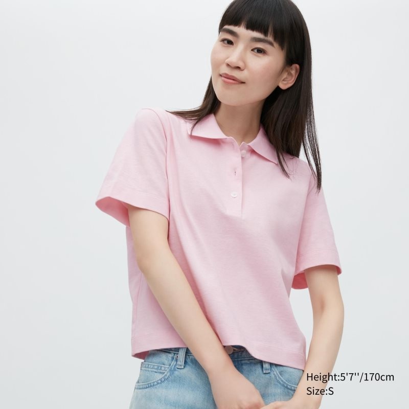 Pink Women Uniqlo Cropped Relaxed Short-sleeve Polo Shirts | USA XUWPG-3740