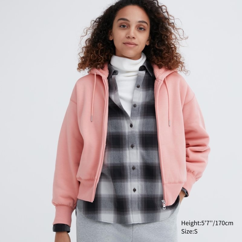 Pink Women Uniqlo Heattech Pile Lined Sweat Full-zip Hoodie | USA TCBQF-9341