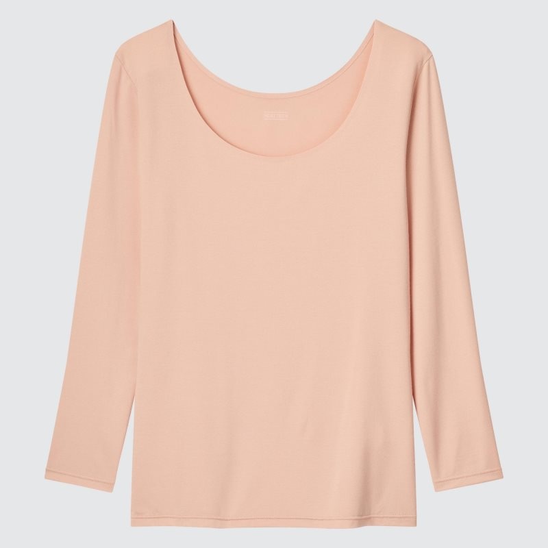 Pink Women Uniqlo Heattech Scoop Neck Long-sleeve T Shirts | USA XJNQL-2938