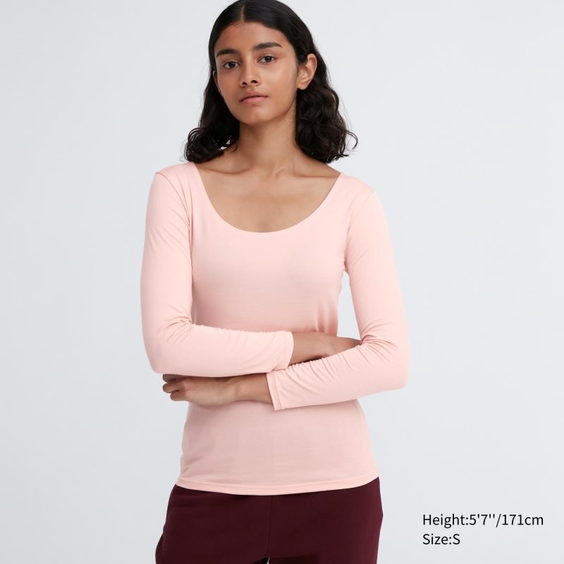 Pink Women Uniqlo Heattech Scoop Neck Long-sleeve T Shirts | USA CTEJP-9360