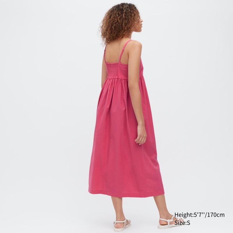 Pink Women Uniqlo Linen-blend Gathered Camisole Dress | USA EDQFC-3192