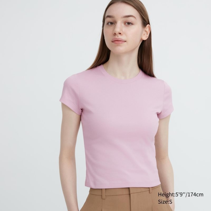 Pink Women Uniqlo Mini Short-sleeve T Shirts | USA HAUBT-6742