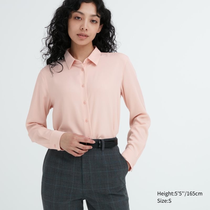 Pink Women Uniqlo Rayon Long-sleeve Blouse | USA EZGIR-6714