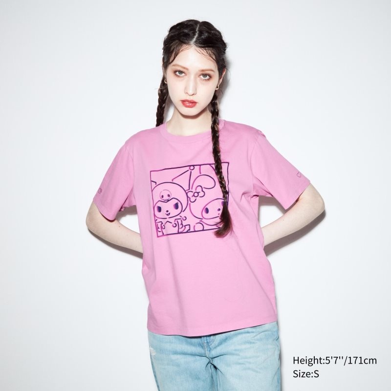 Pink Women Uniqlo Sanrio Characters: Kuromi & My Melody Ut (Short-sleeve Graphic) T Shirts | USA QNAZK-5197