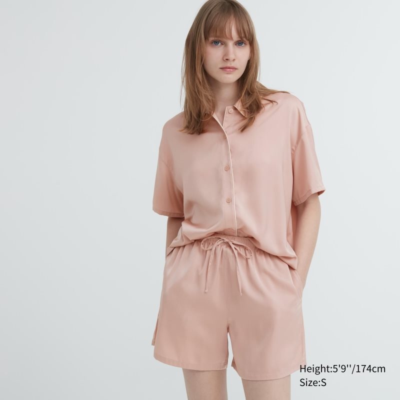 Pink Women Uniqlo Satin Short-sleeves Pajamas | USA SNFWI-7692