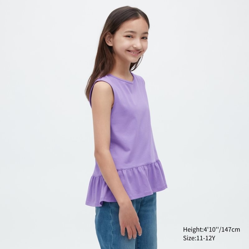 Purple Kids Uniqlo Airism Cotton Frill Sleeveless T Shirts | USA JALFK-9576