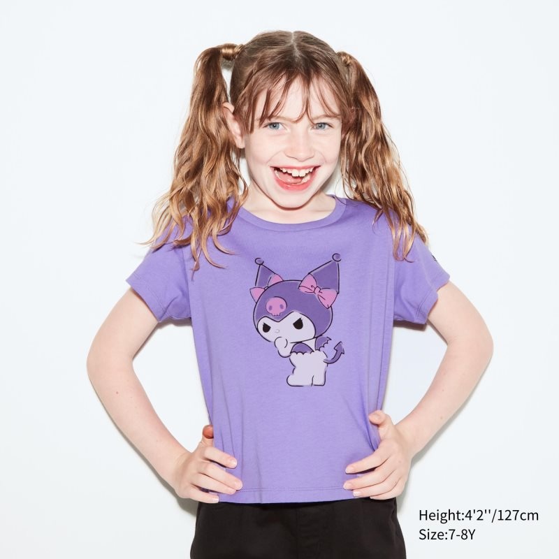 Purple Kids Uniqlo Sanrio Characters: Kuromi & My Melody Cropped Ut (Short-sleeve Graphic) T Shirts | USA CKLMI-4260