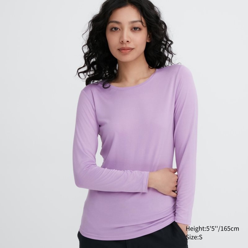 Purple Women Uniqlo Heattech Crew Neck Long-sleeve T Shirts | USA MCHJE-3876