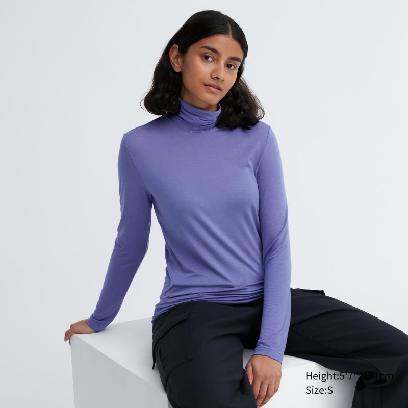 Purple Women Uniqlo Heattech Ultra Light Turtleneck Long-sleeve T Shirts | USA RDNVI-6081