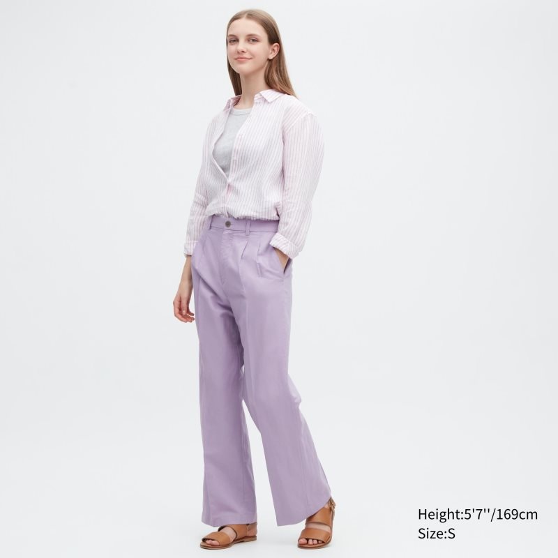 Purple Women Uniqlo Linen Blend Tucked Wide Pants | USA XLDJP-9461