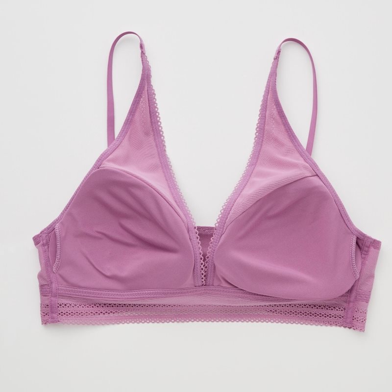 Purple Women Uniqlo Wireless (Plunging Relax, Lace) Bras | USA TMSQH-4287