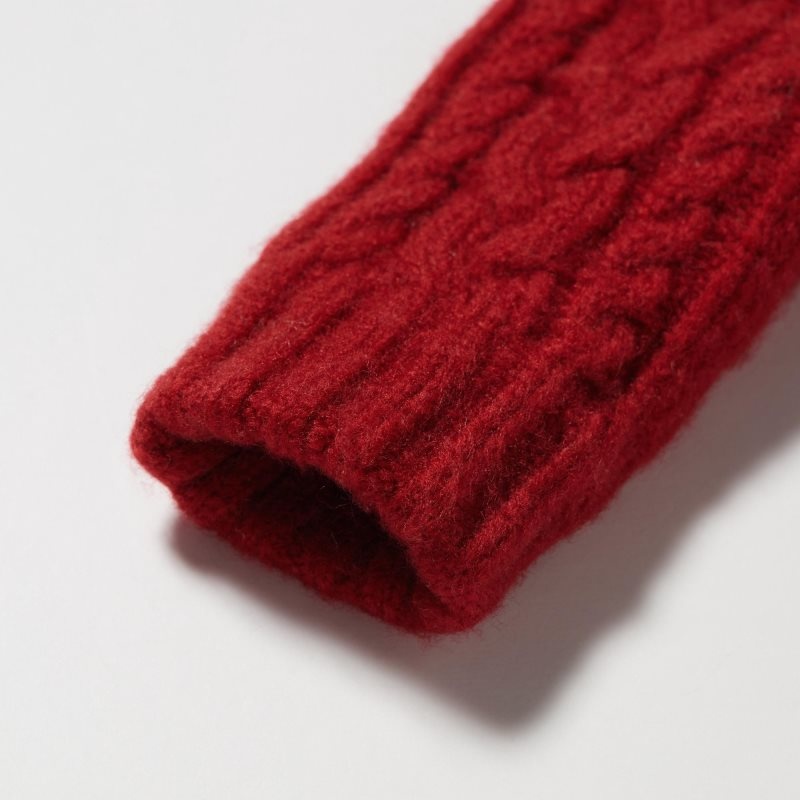 Red Kids Uniqlo Heattech Cable Knitted Mittens Gloves | USA SRTVM-6970