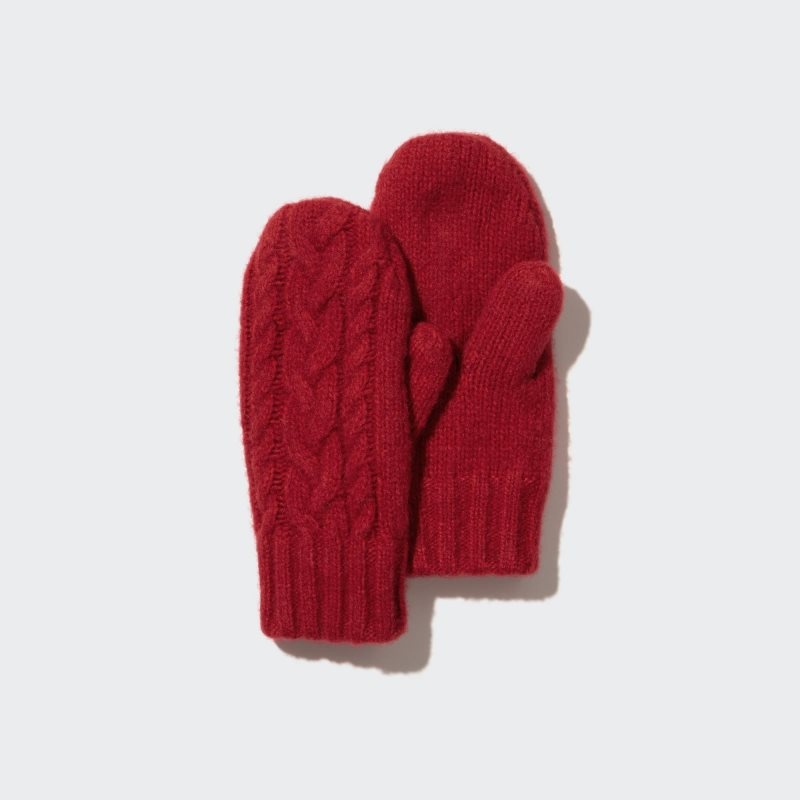 Red Kids Uniqlo Heattech Cable Knitted Mittens Gloves | USA SRTVM-6970