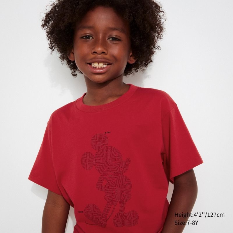 Red Kids Uniqlo Mickey Stands Ut (Short Sleeve Graphic) T Shirts | USA MLZBS-0324