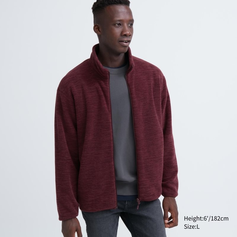 Red Men Uniqlo Fleece Full-zip Long Sleeve Jackets | USA OPTLK-5378