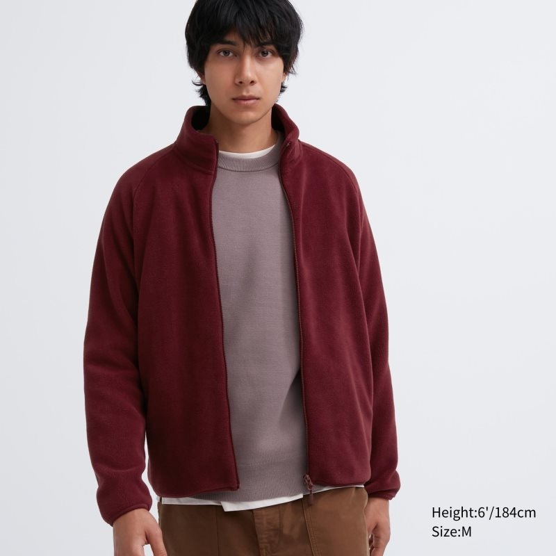 Red Men Uniqlo Fleece Long-sleeve Full-zip Jackets | USA SAGCE-5871