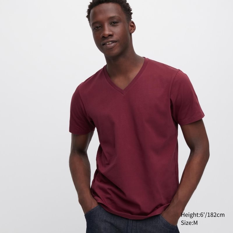 Red Men Uniqlo Supima® Cotton V-neck Short-sleeve T Shirts | USA RSNYF-2034