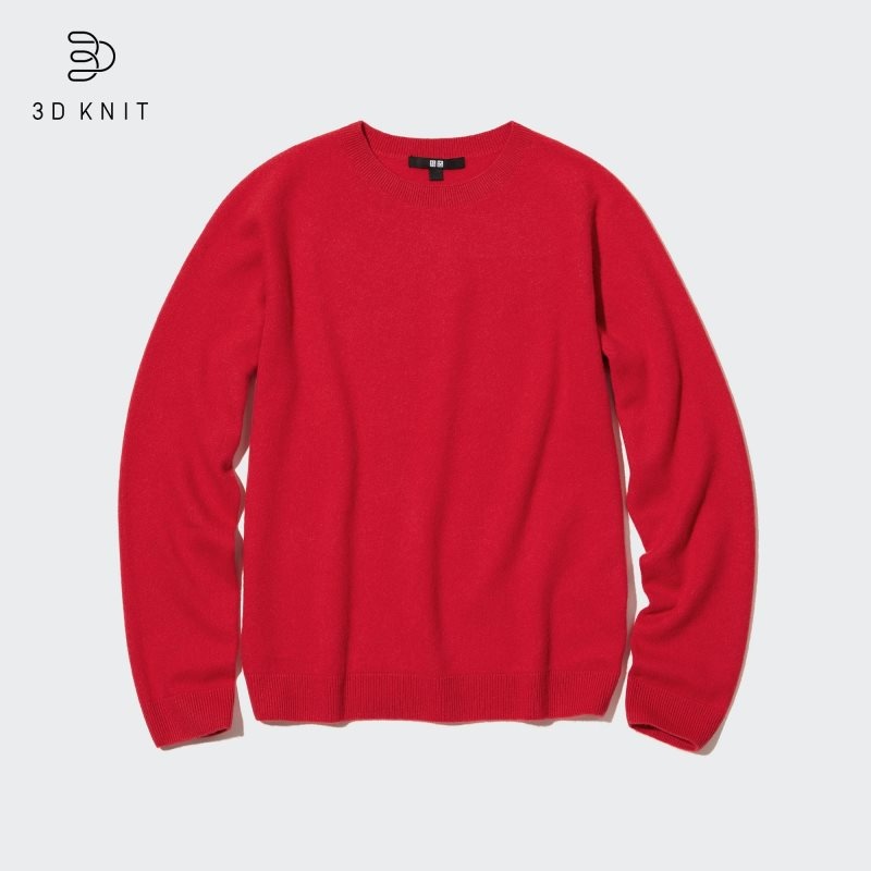 Red Women Uniqlo 3d Knit Cashmere Crew Neck Long-sleeve Sweaters | USA YGENU-4576