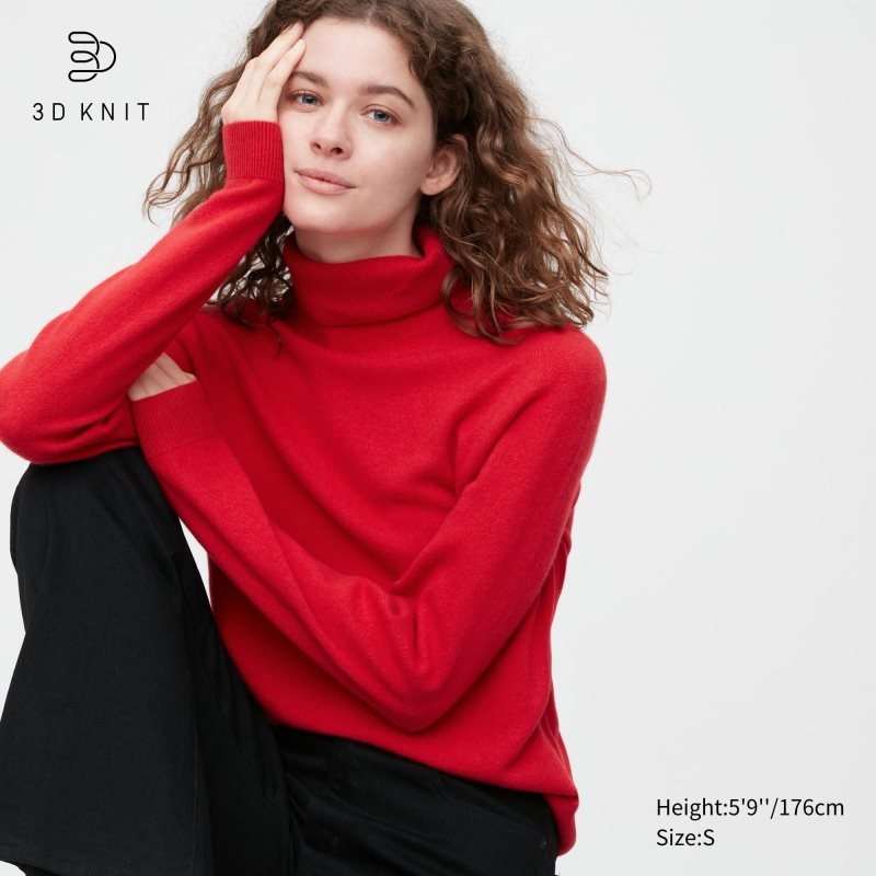 Red Women Uniqlo 3d Knit Cashmere Turtleneck Long-sleeve Sweaters | USA MXETI-3740