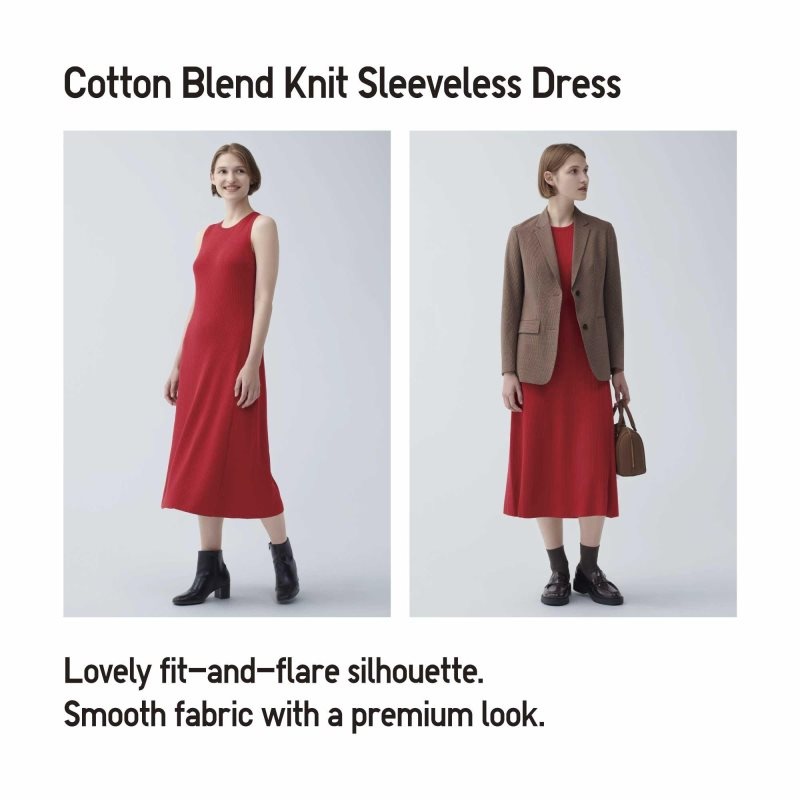 Red Women Uniqlo Cotton Blend Knit Sleeveless Dress | USA UYMNB-8546