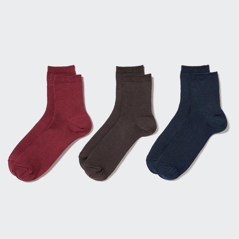 Red Women Uniqlo Crew Ribbed (3 Pairs) Socks | USA DELCZ-5234