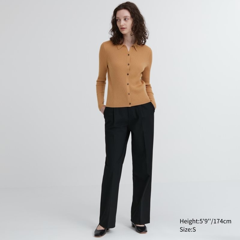 Red Women Uniqlo Extra Fine Merino Ribbed Polo Cardigan | USA KOENR-2543