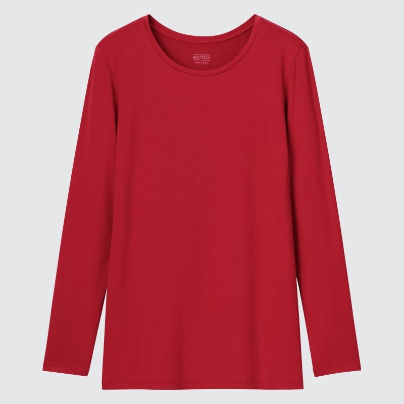 Red Women Uniqlo Heattech Crew Neck Long-sleeve T Shirts | USA XGEQK-5037