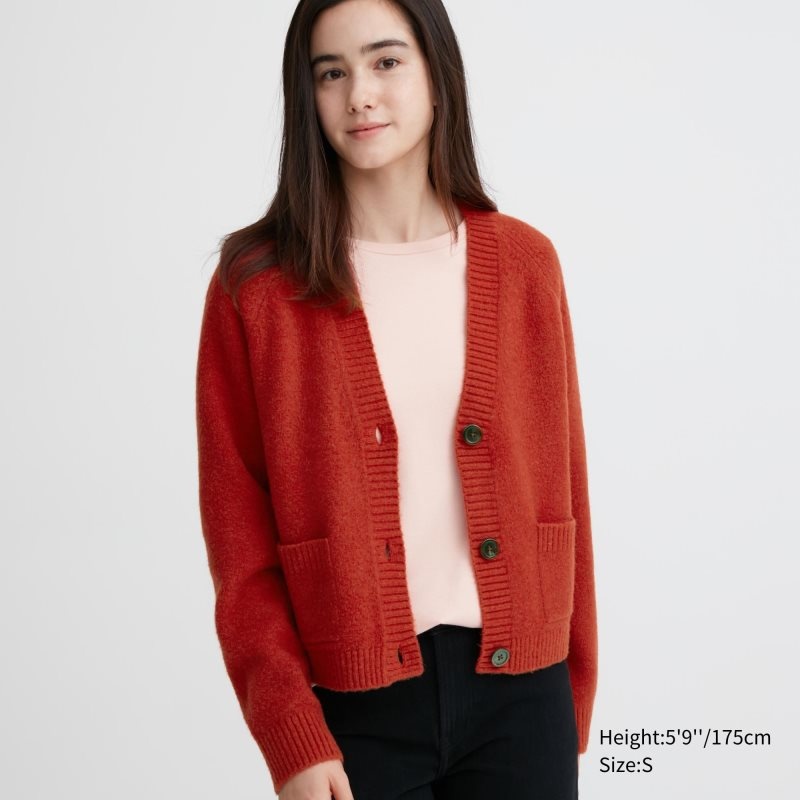 Red Women Uniqlo Souffle Yarn Short Cardigan | USA HNZBW-1802